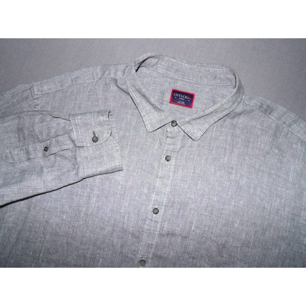 UNTUCKit Long Sleeved 100% Linen Light Gray Button Up Shirt Men's 3XL